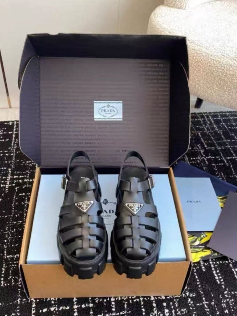 Prada Black Rubber Platform Fisherman Sandals